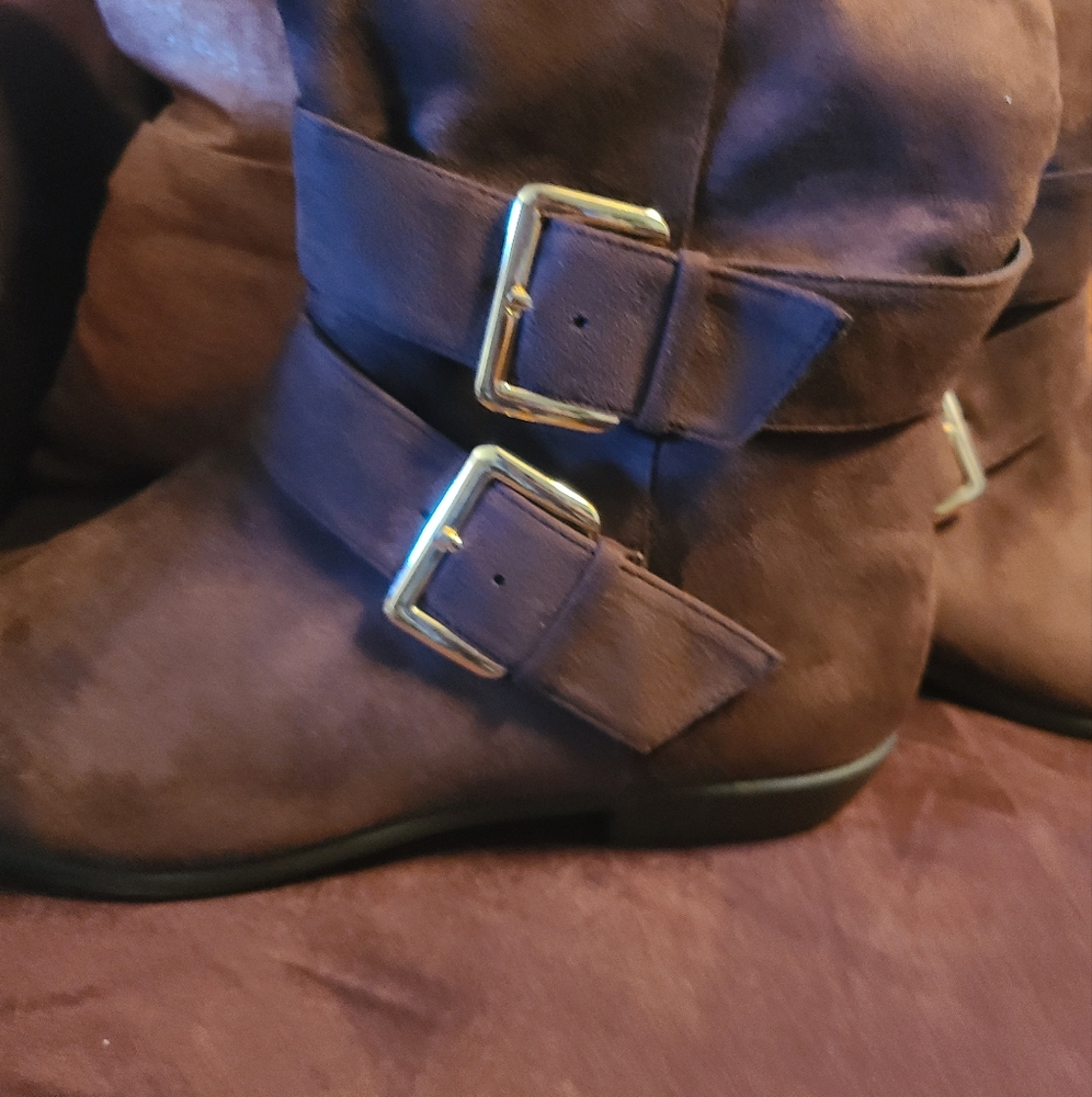 Brown Suede Wide Calf Boots